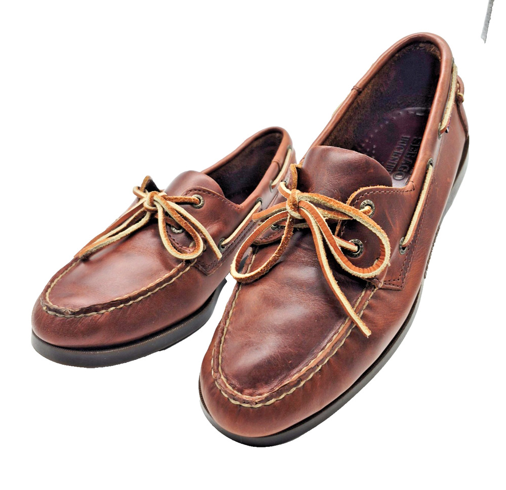 Sebago Docksides Men's Brown Leather Boat Shoes Size 8W 2 Eye Nautical Loafers